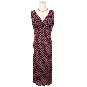 Vintage Casual Corner Floral Slip Dress Y2K Black Pink Midi Italy 10 Romantic